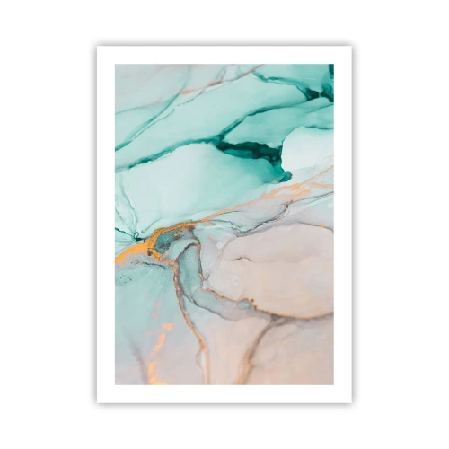 Poster - Eine abstrakte Komposition in Türkis- und Goldtönen. - 50x70cm - Ein Tanz der Formen und Farben - Moderne Wanddekoration für Wohnzimmer und Schlafzimmer ARTTOR