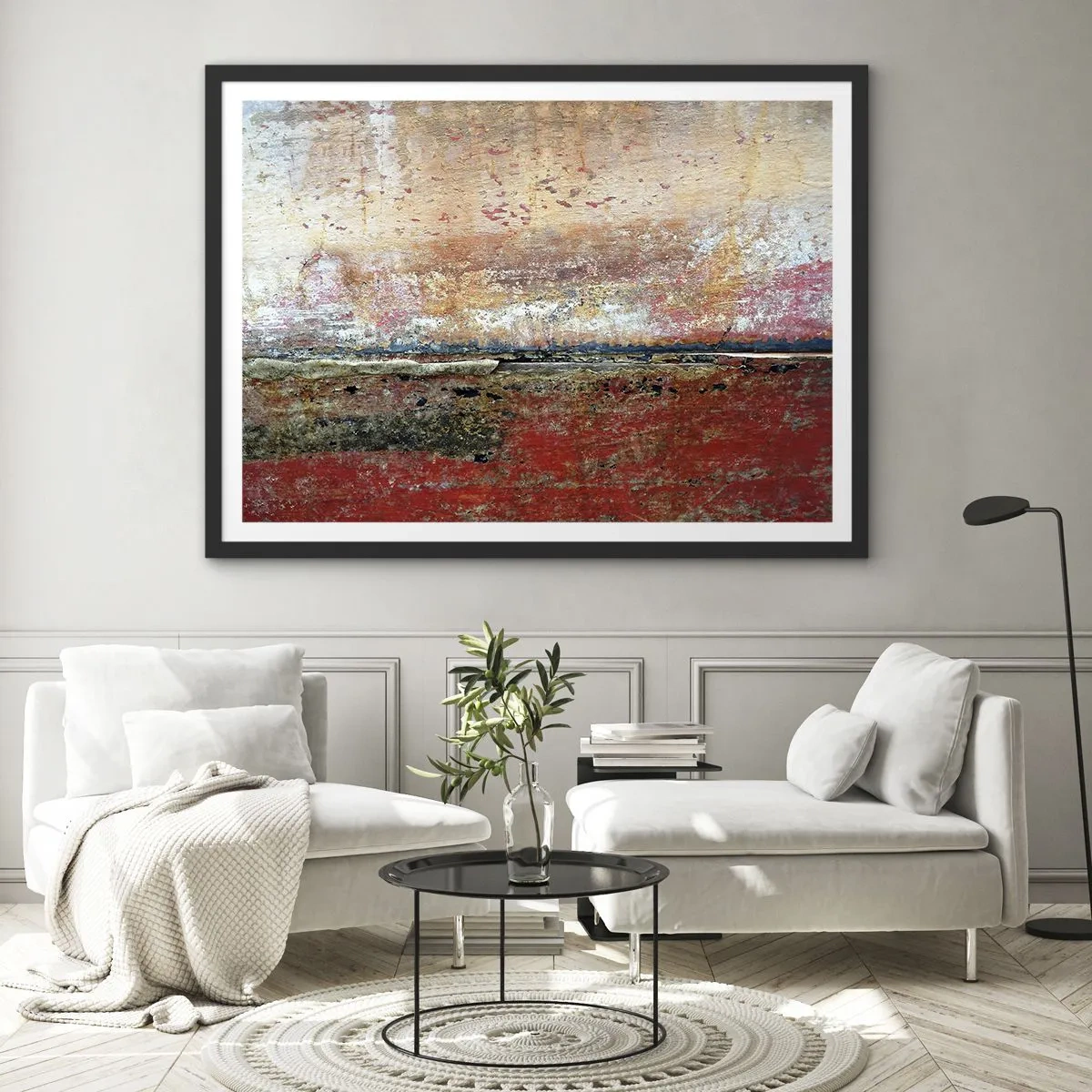 Poster in einem schwarzem Rahmen - Eine abstrakte Komposition, inspiriert vom Meer und der Natur. - 100x70cm - Vielleicht liegt es am Meer - Moderne Wanddekoration für Wohnzimmer und Schlafzimmer ARTTOR