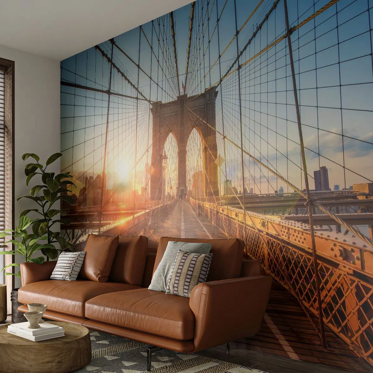 Fototapete Standard Eco - Auf der goldenen Brücke - New York, Brooklyn Brücke, Die Architektur - 400x280 cm