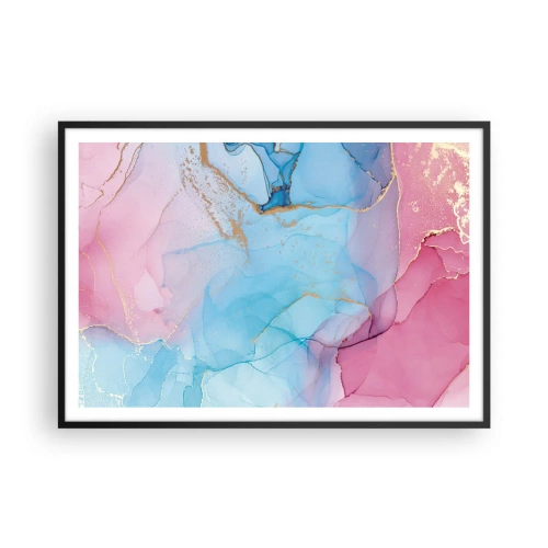Poster in einem schwarzem Rahmen - Abstrakte Pastellmuster mit goldenen Akzenten - 100x70cm - Begegnung und Durchdringung - Moderne Wanddekoration für Wohnzimmer und Schlafzimmer ARTTOR