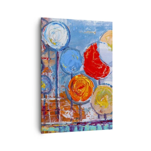 Bild auf Leinwand - Leinwandbild - Bunte abstrakte Bäume auf blauem Hintergrund - 70x100cm - Wunder am Stiel - Moderne Wanddekoration für Wohnzimmer und Schlafzimmer ARTTOR