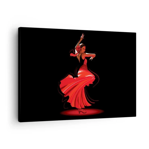 Bild auf Leinwand - Leinwandbild - Flamenco-Tänzerin in einem roten Kleid vor schwarzem Hintergrund - 70x50cm - Der feurige Geist des Flamenco - Moderne Wanddekoration für Wohnzimmer und Schlafzimmer ARTTOR