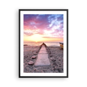 Poster in einem schwarzem Rahmen - Strandweg bei Sonnenuntergang - 50x70cm - Ein Moment tiefer Erfahrung - Moderne Wanddekoration für Wohnzimmer und Schlafzimmer ARTTOR