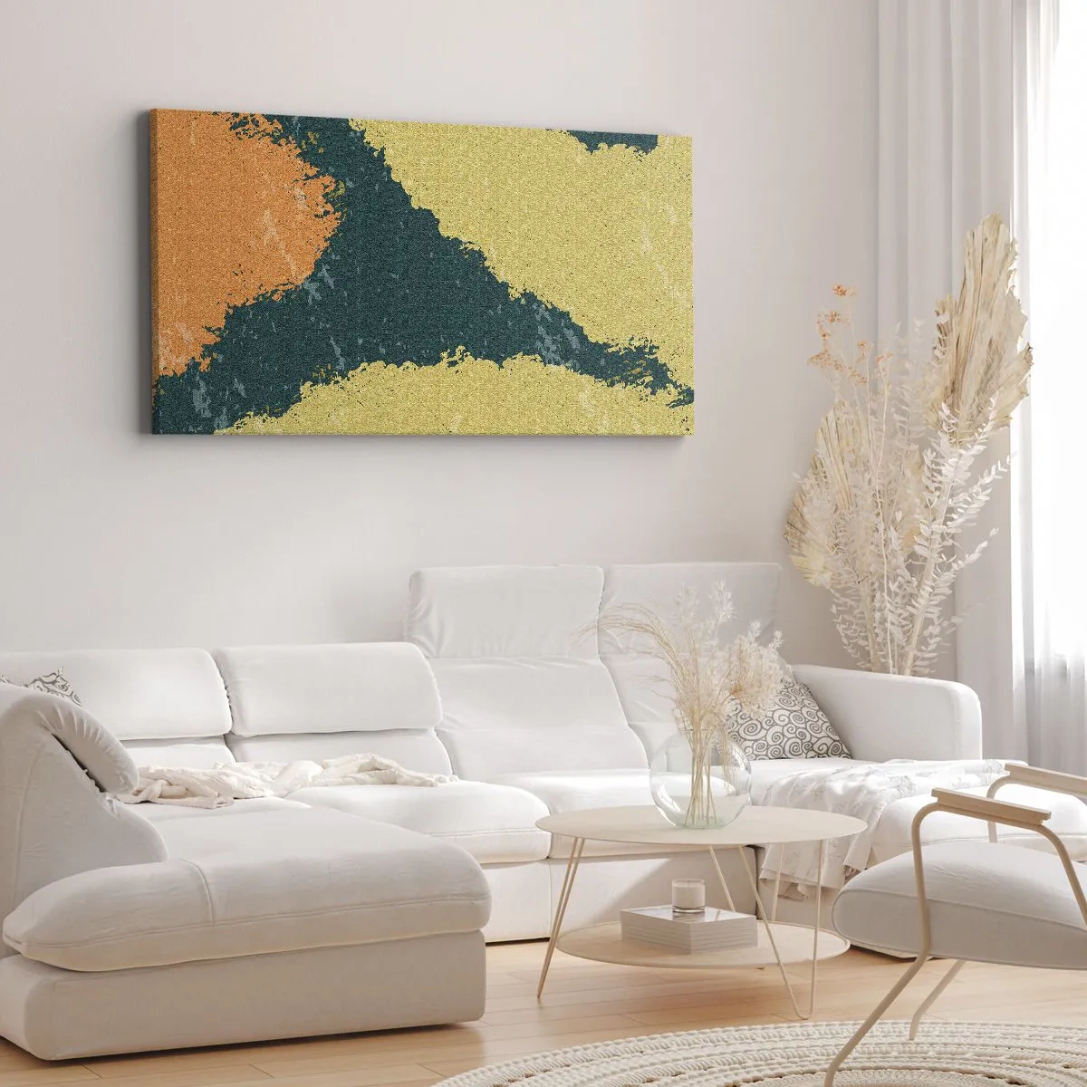 Bild auf Leinwand - Leinwandbild - Abstrakte Flecken in erdigen und grünen Farben - 160x50cm - Abstraktion – langsame Bewegung - Moderne Wanddekoration für Wohnzimmer und Schlafzimmer ARTTOR