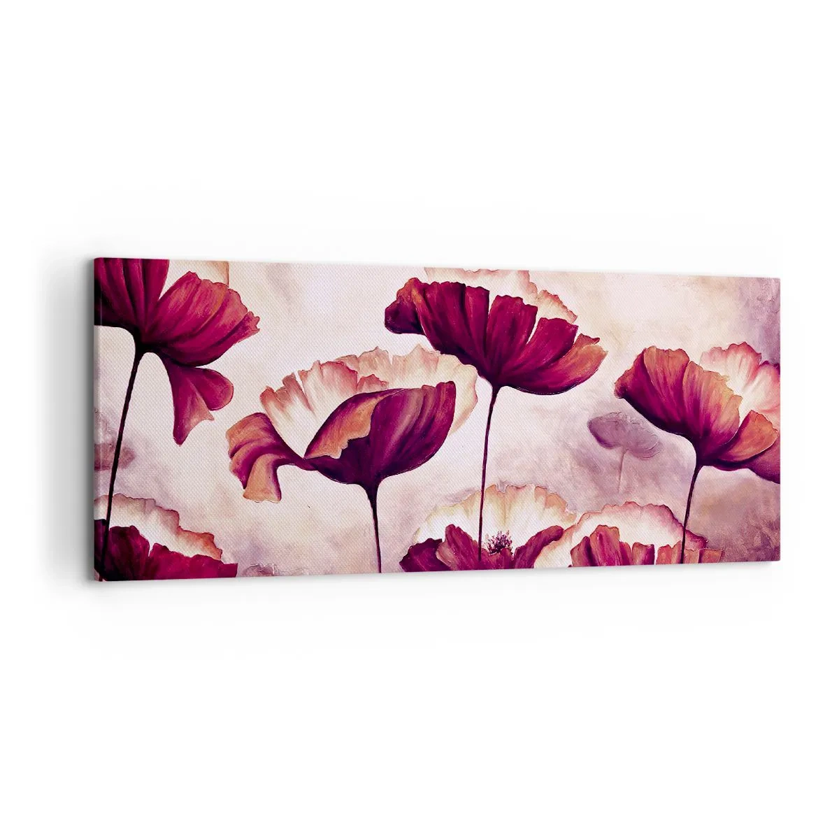 Bild auf Leinwand - Leinwandbild - Blumen in Rot- und Weißtönen auf dezentem Hintergrund - 120x50cm - Rotes und weißes Blütenblatt - Moderne Wanddekoration für Wohnzimmer und Schlafzimmer ARTTOR