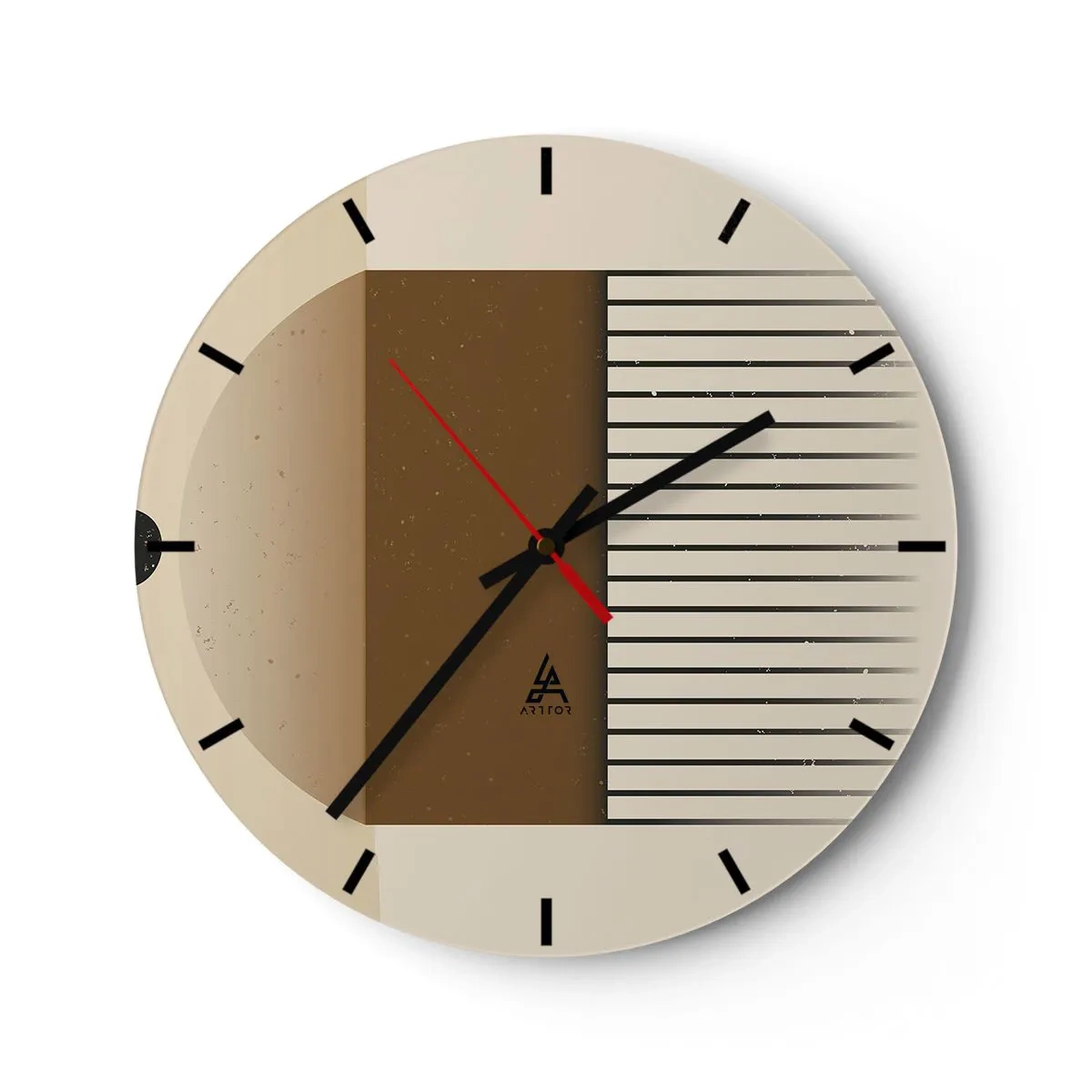 Wanduhr - Glasuhr - Geometrische Komposition mit braunen Rechtecken und Linien auf beigem Hintergrund. - 30x30cm - Verschiedene Staaten - Moderne Wanddekoration für Wohnzimmer, Küche und Schlafzimmer ARTTOR