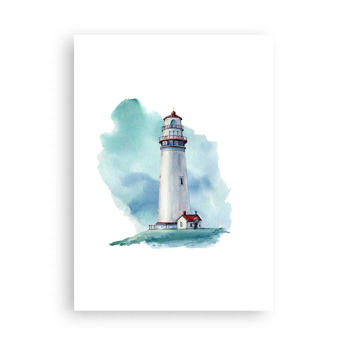 Poster - Eine malerische Illustration eines Leuchtturms, umgeben von blauem Himmel. - 50x70cm - Sanfte Schwester vom Blau - Moderne Wanddekoration für Wohnzimmer und Schlafzimmer ARTTOR