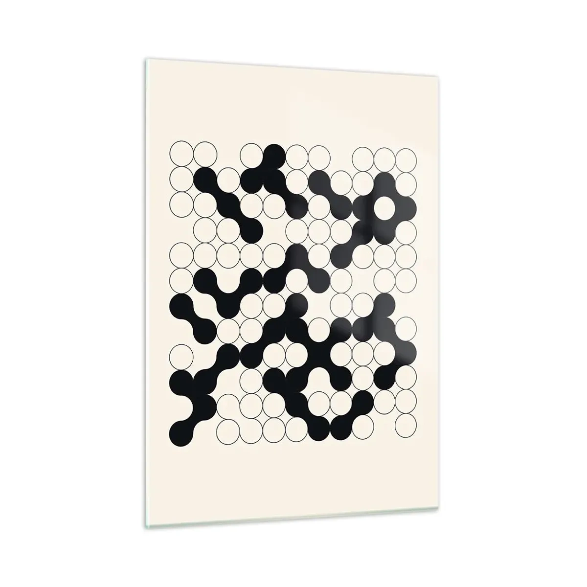 Glasbild - Bild auf glas - Ein schwarz-weißes grafisches Mosaik aus verbundenen Punkten. - 50x70cm - Chinesisches Spiel – Variation - Moderne Wanddekoration für Wohnzimmer und Schlafzimmer ARTTOR