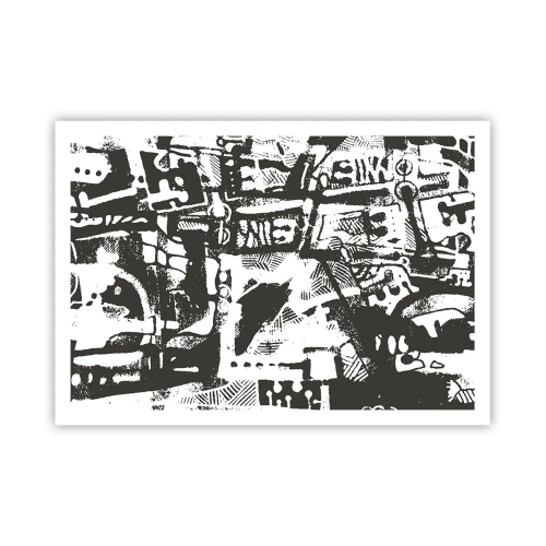 Poster - Abstraktes monochromes Retro-Muster - 100x70cm - Ordnung oder Chaos? - Moderne Wanddekoration für Wohnzimmer und Schlafzimmer ARTTOR