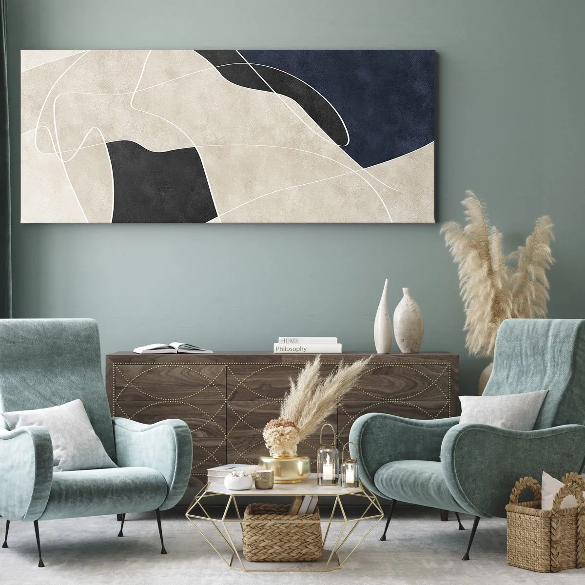 Bild auf Leinwand - Leinwandbild - Abstrakte Komposition – Farbkontrast - 90x30 cm