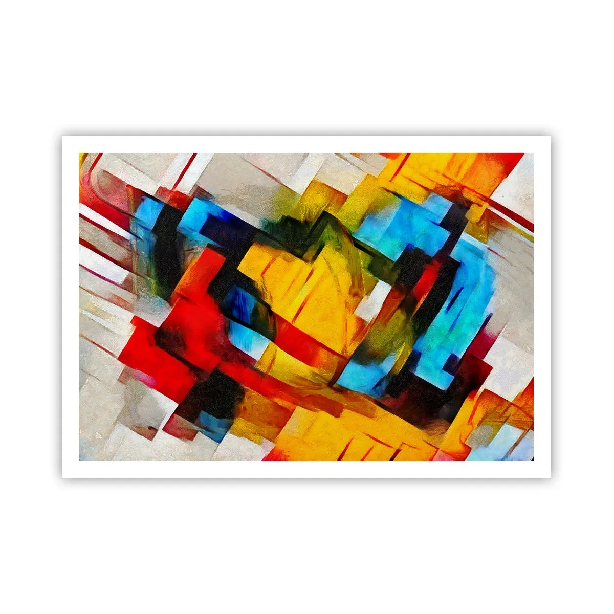 Poster - Abstrakte geometrische Komposition in lebendigen Farben - 100x70cm - Ein bunter Interleaver - Moderne Wanddekoration für Wohnzimmer und Schlafzimmer ARTTOR