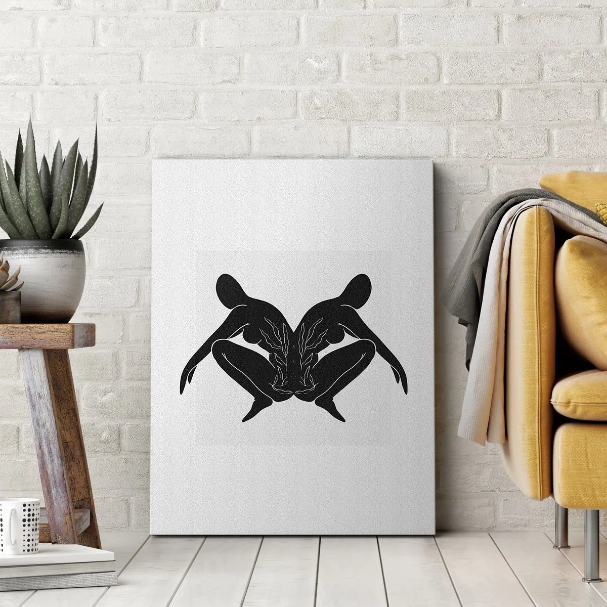 Bild auf Leinwand - Leinwandbild - Schwarze Silhouetten in symmetrischer Position auf weißem Hintergrund - 70x100cm - Gemeinsame Seele - Moderne Wanddekoration für Wohnzimmer und Schlafzimmer ARTTOR