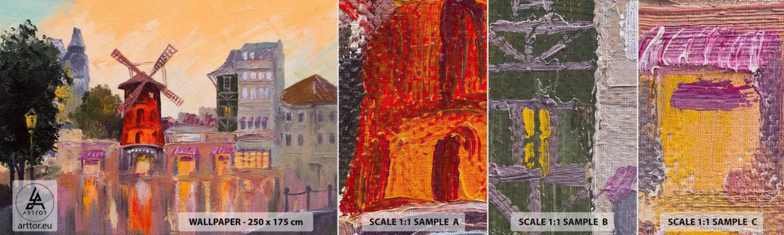 Fototapeten Muster Premium Canvas - Pariser Ikonen – Moulin Rouge - Paris, Lüfter, Moulin Rouge - 100x30 cm