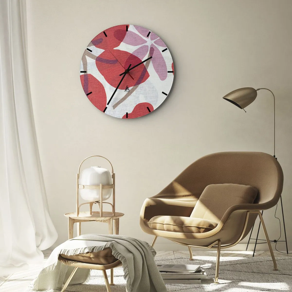 Wanduhr - Glasuhr - Blumenarrangement in Rosa - 40x40 cm