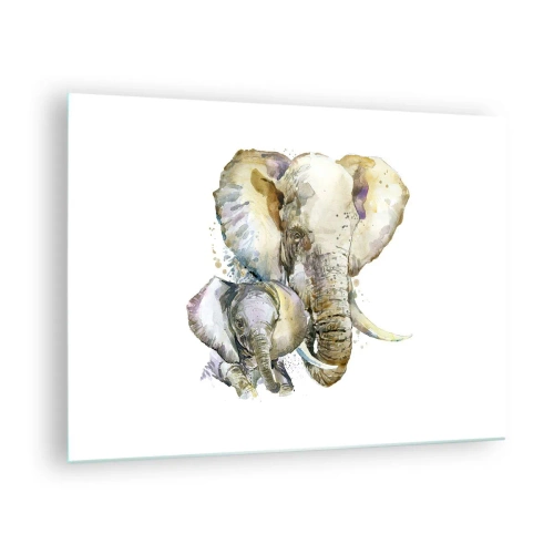 Glasbild - Bild auf glas - Künstlerische Elefanten im Aquarellstil auf weißem Hintergrund - 70x50cm - Mama ist kein Zuhause - Moderne Wanddekoration für Wohnzimmer und Schlafzimmer ARTTOR