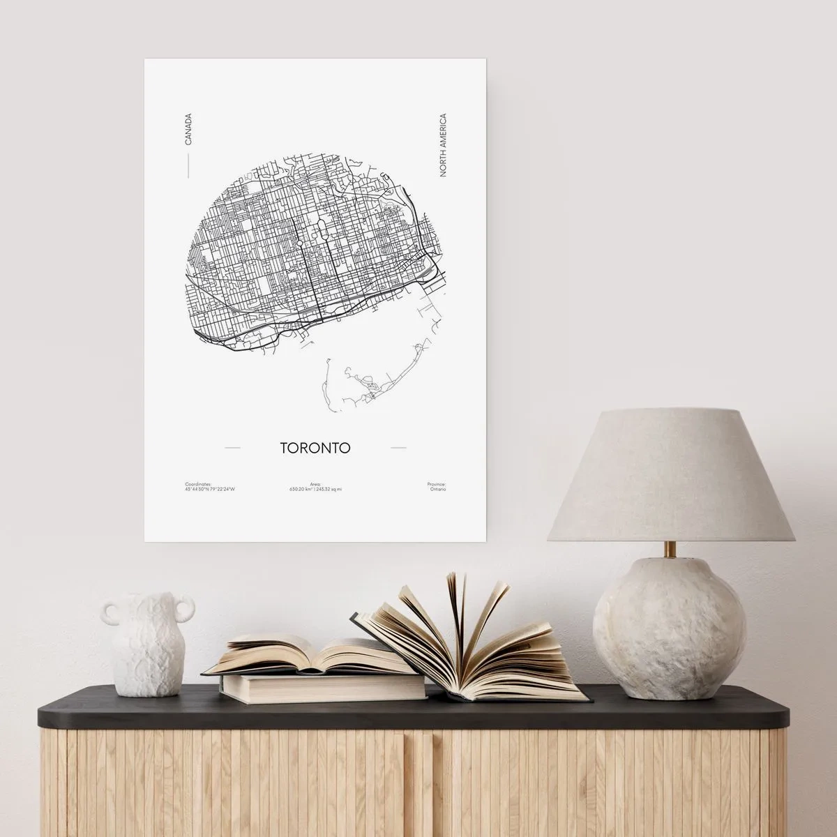 Poster - Eine minimalistische Schwarz-Weiß-Karte von Toronto - 50x70cm - Anatomie von Toronto - Moderne Wanddekoration für Wohnzimmer und Schlafzimmer ARTTOR
