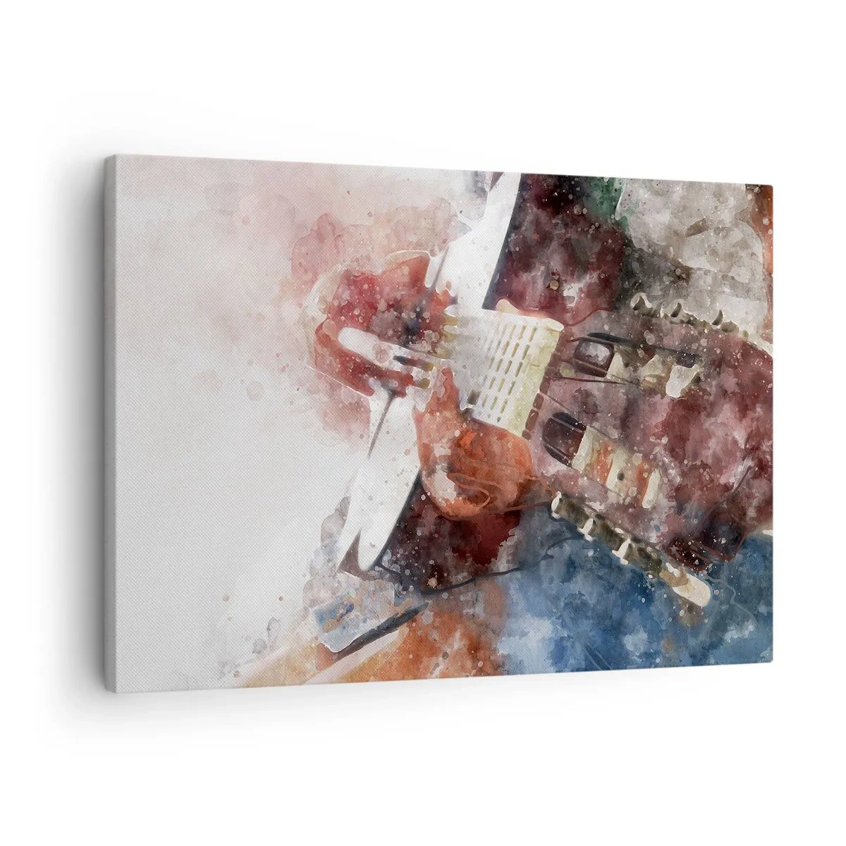 Bild auf Leinwand - Leinwandbild - Eine künstlerische Interpretation einer Gitarre im Aquarellstil - 70x50cm - Und was halten Sie davon? - Moderne Wanddekoration für Wohnzimmer und Schlafzimmer ARTTOR