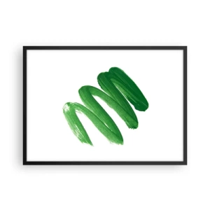 Poster in einem schwarzem Rahmen - Grüner abstrakter Pinselstrich auf weißem Hintergrund - 70x50cm - Grüner Witz - Moderne Wanddekoration für Wohnzimmer und Schlafzimmer ARTTOR