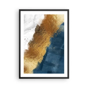 Poster in einem schwarzem Rahmen - Eine abstrakte Komposition aus Gold, Marineblau und Weiß - 50x70cm - Farben des Sommers - Moderne Wanddekoration für Wohnzimmer und Schlafzimmer ARTTOR