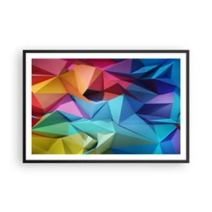 Poster in einem schwarzem Rahmen - Regenbogen-Origami - 91x61 cm