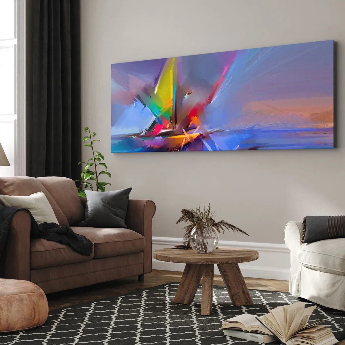 Bild auf Leinwand - Leinwandbild - Abstrakte Komposition mit intensiven Farben - 120x50cm - Propeller wie ein Vogel - Moderne Wanddekoration für Wohnzimmer und Schlafzimmer ARTTOR