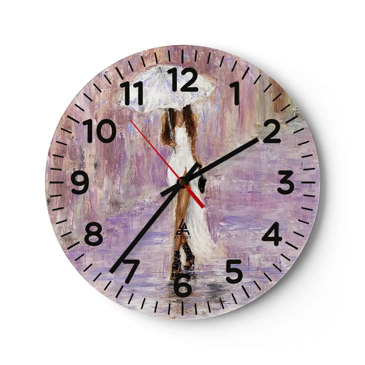 Wanduhr - Glasuhr - Im lila Regen - 30x30 cm