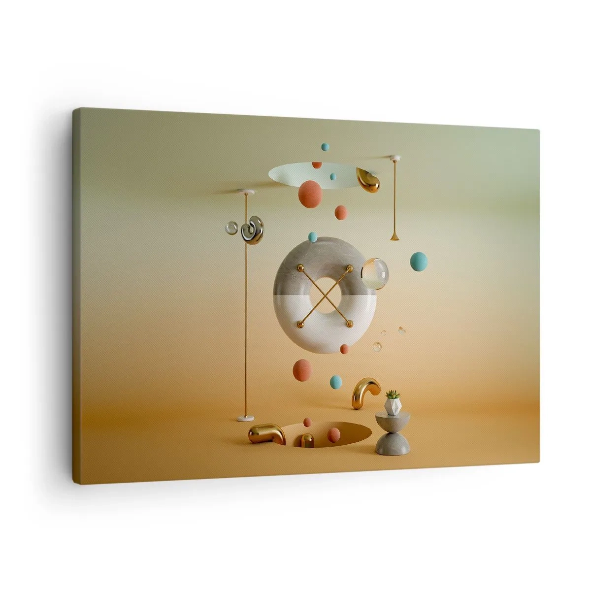 Bild auf Leinwand - Leinwandbild - Geometrische Figuren in Pastellfarben in surrealistischer Anordnung - 70x50cm - Alles kann passieren - Moderne Wanddekoration für Wohnzimmer und Schlafzimmer ARTTOR