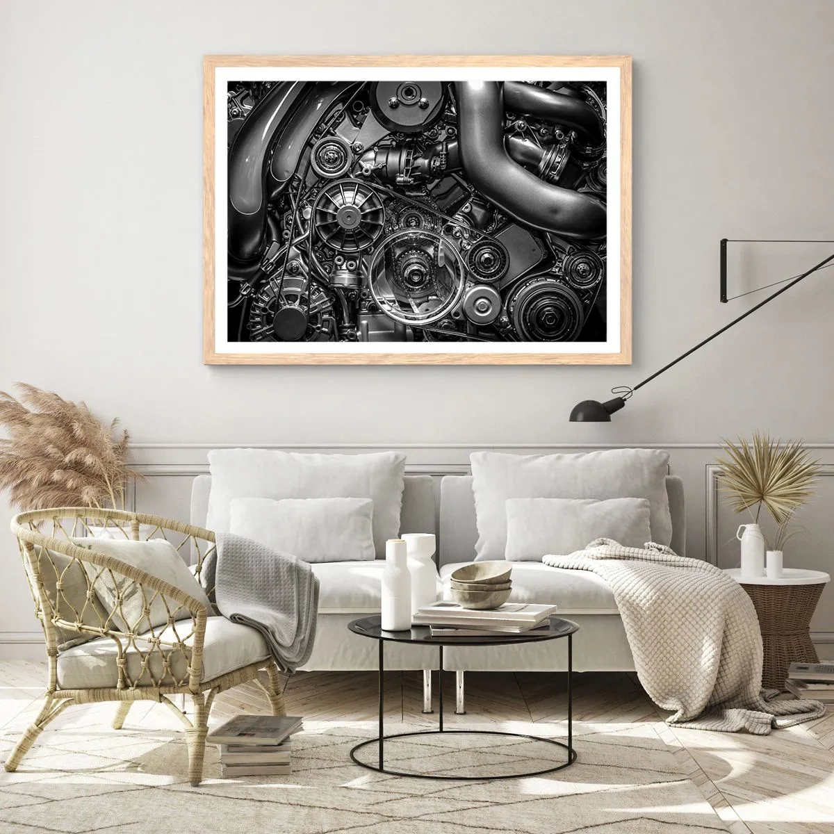 Poster in einem Rahmen aus heller Eiche - Die Poesie der Mechanik - 100x70 cm