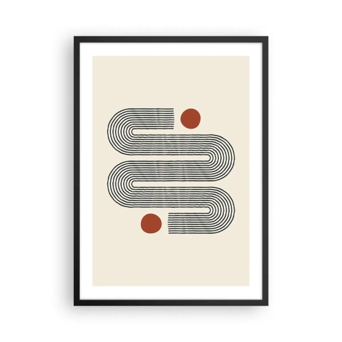 Poster in einem schwarzem Rahmen - Geometrisches Muster mit Linien und roten Kreisen - 50x70cm - Vom Anfang bis zum Ende - Moderne Wanddekoration für Wohnzimmer und Schlafzimmer ARTTOR