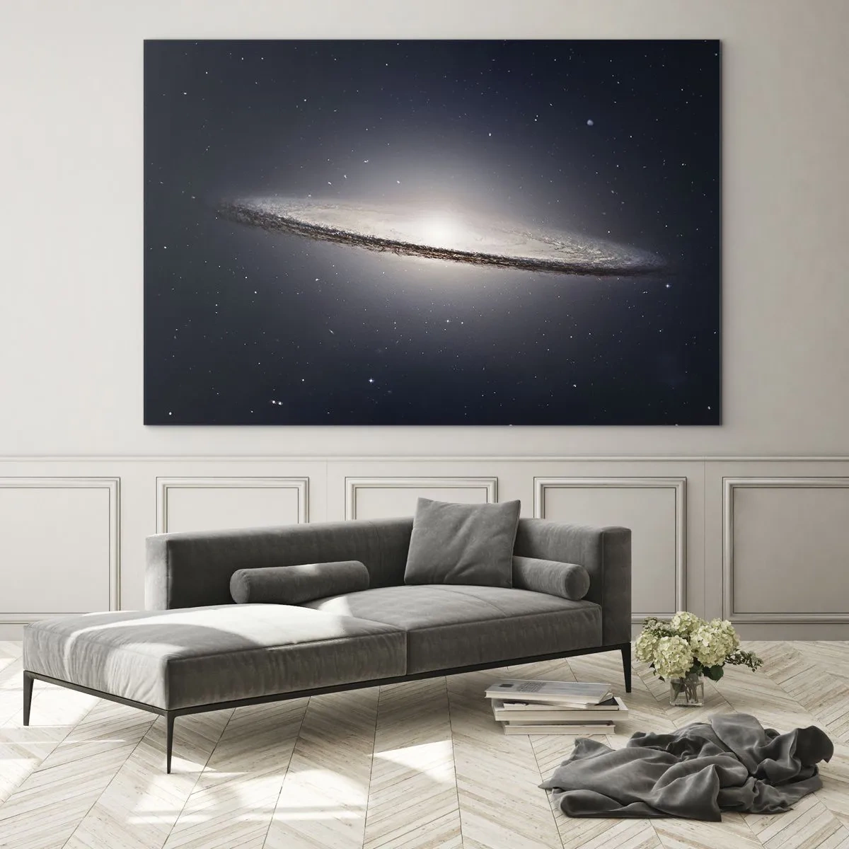 Glasbild - Bild auf glas - Eine im Weltraum schwebende Spiralgalaxie - 120x80cm - Vor langer Zeit in einer weit entfernten Galaxie ... - Moderne Wanddekoration für Wohnzimmer und Schlafzimmer ARTTOR