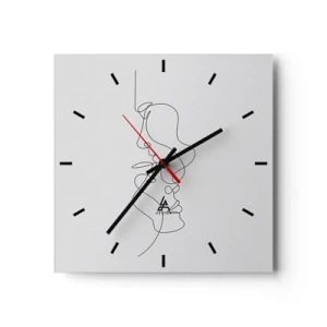 Wanduhr - Glasuhr - Eine minimalistische Zeichnung von zwei Gesichtern in einer Linie. - 30x30cm - Die Hitze bitterer Begierden - Moderne Wanddekoration für Wohnzimmer und Schlafzimmer ARTTOR