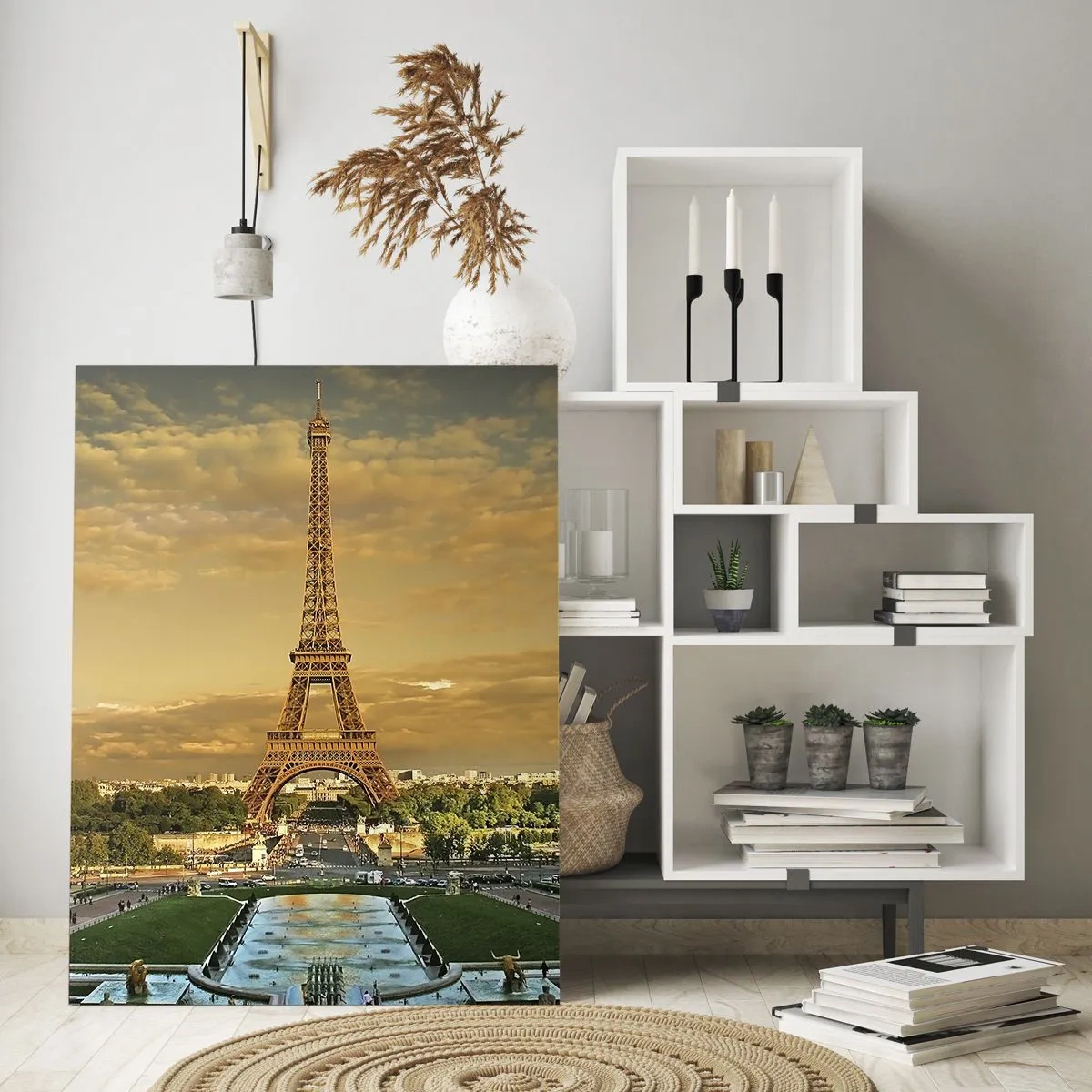Glasbild - Bild auf glas - Der Eiffelturm in Paris bei Sonnenuntergang - 70x100cm - Königin von Paris - Moderne Wanddekoration für Wohnzimmer und Schlafzimmer ARTTOR