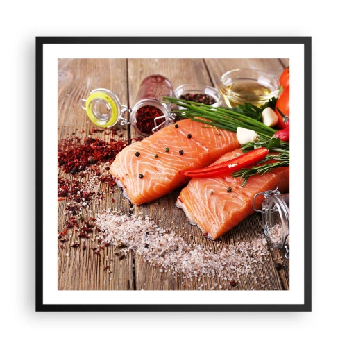 Poster in einem schwarzem Rahmen - Norwegisches Abenteuer in der Küche - 60x60 cm