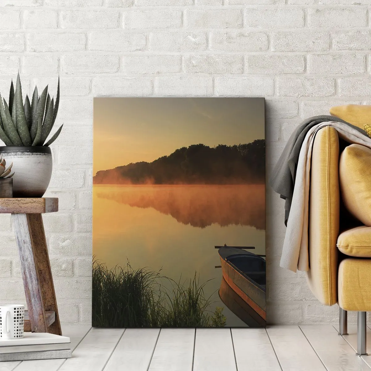 Bild auf Leinwand - Leinwandbild - Sonnenaufgang über dem Wasser wie ein Spiegel - 45x80 cm