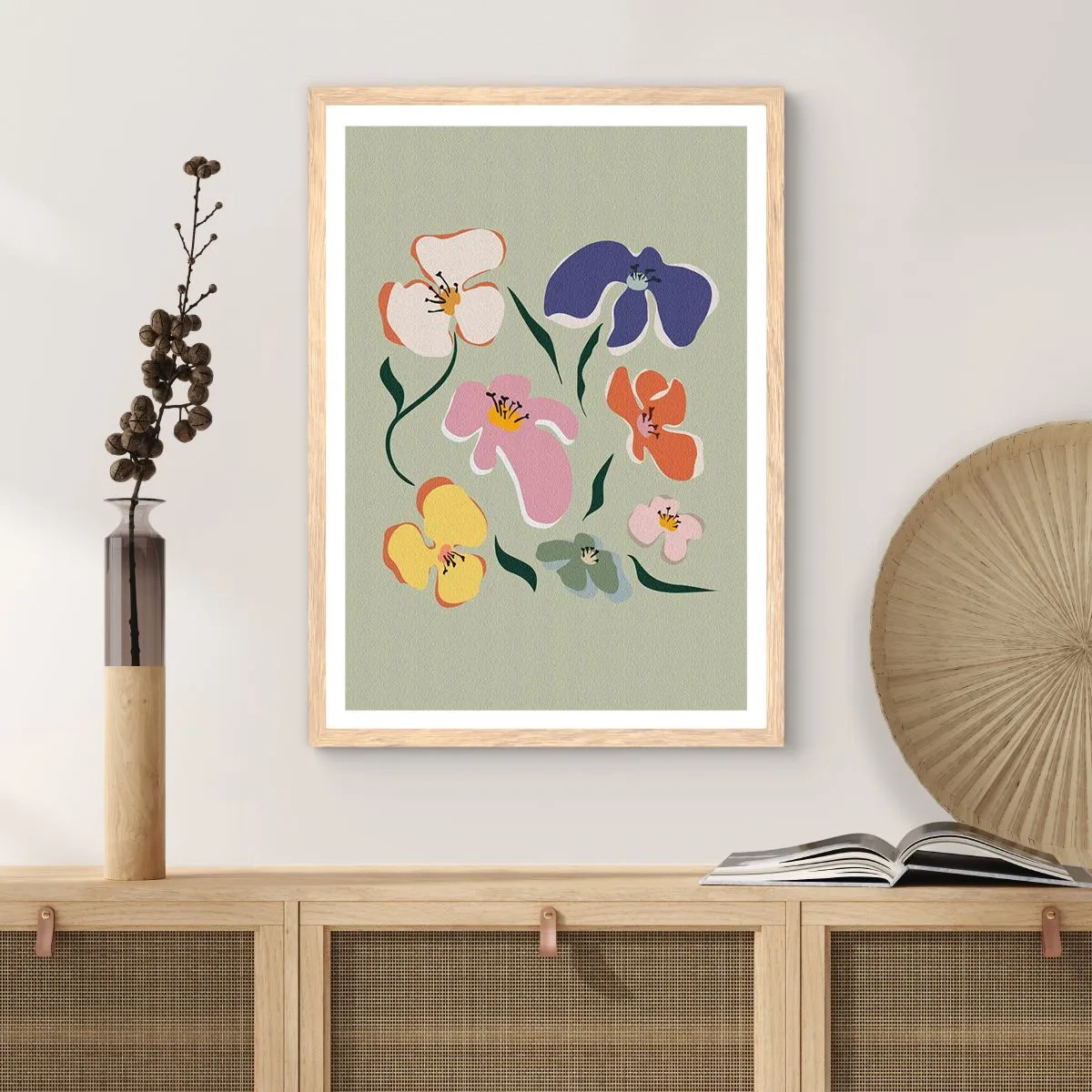 Poster in einem Rahmen aus heller Eiche - Mit Stiefmütterchen vertraut - 40x50 cm