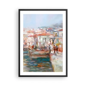 Poster in einem schwarzem Rahmen - Ein malerischer Hafen in Pastellfarben - 50x70cm - Pastell-Sommerferien - Moderne Wanddekoration für Wohnzimmer und Schlafzimmer ARTTOR