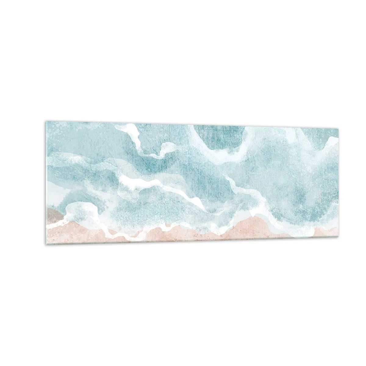 Glasbild - Bild auf glas - Abstrakter Strand mit Wellen in Blau- und Beigetönen - 140x50cm - Cloud-Abstraktion - Moderne Wanddekoration für Wohnzimmer und Schlafzimmer ARTTOR