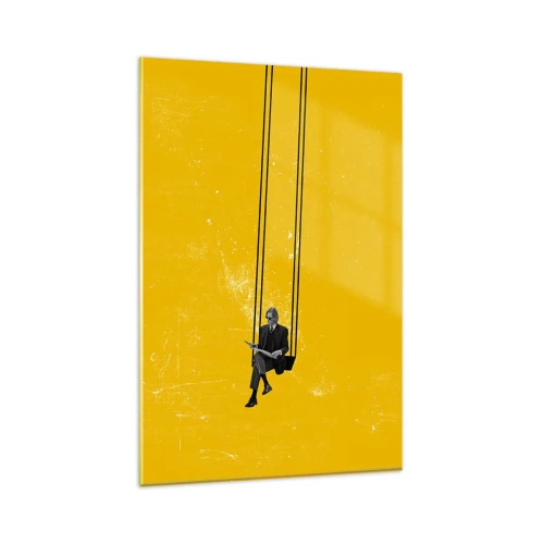 Glasbild - Bild auf glas - Eine Person auf einer Schaukel vor einem intensiv gelben Hintergrund - 80x120cm - Tag wie jeder andere - Moderne Wanddekoration für Wohnzimmer und Schlafzimmer ARTTOR