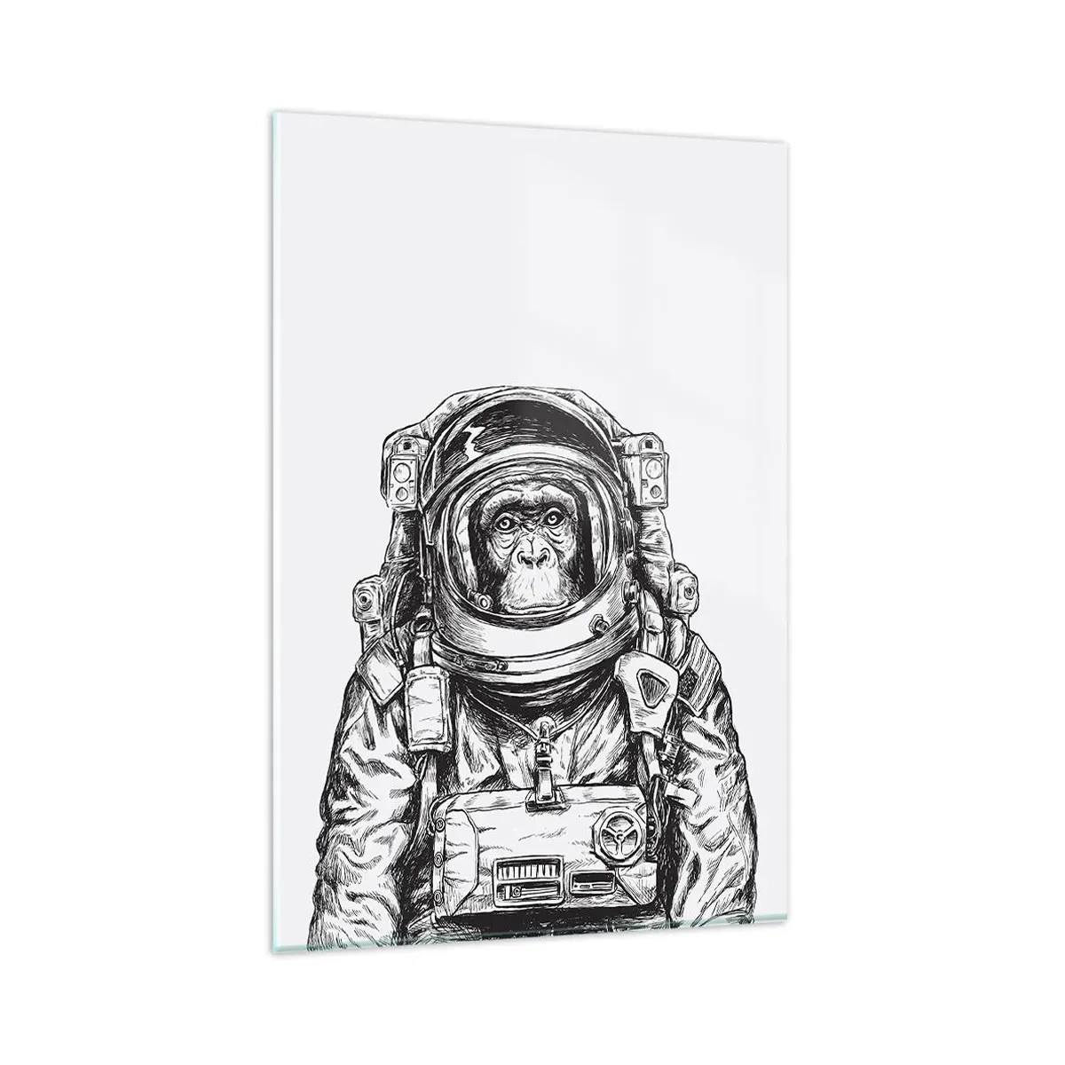 Glasbild - Bild auf glas - Grafik eines Astronauten im Raumanzug mit Affenkopf - 80x120cm - Alternative Evolution - Moderne Wanddekoration für Wohnzimmer und Schlafzimmer ARTTOR