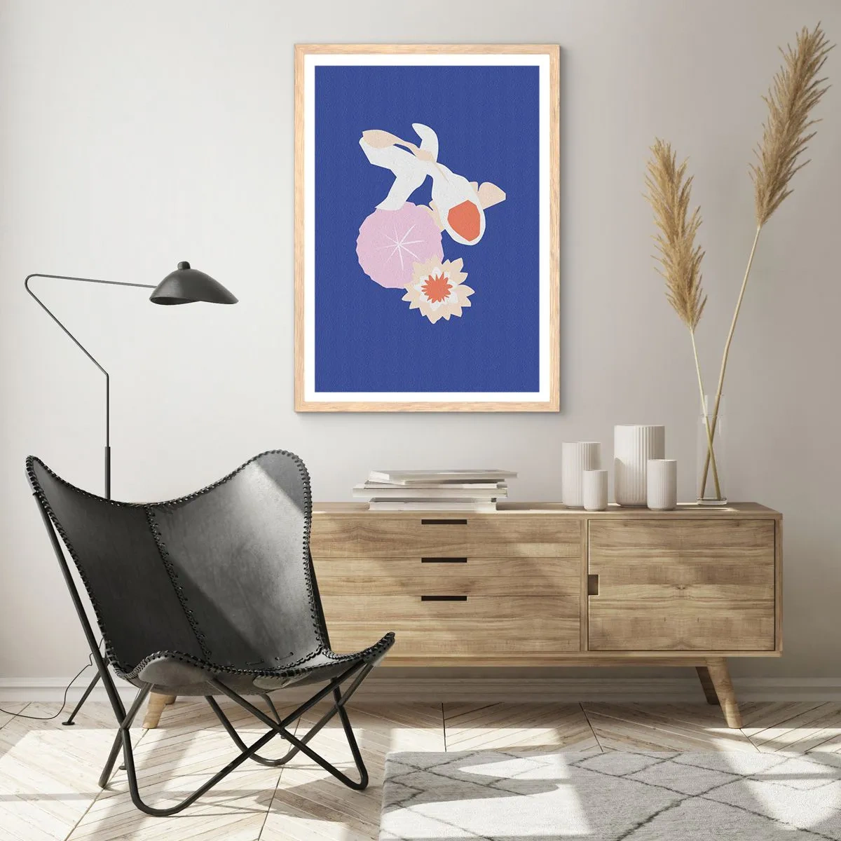 Poster in einem Rahmen aus heller Eiche - Komposition von Blüten und Knospen - 50x70 cm