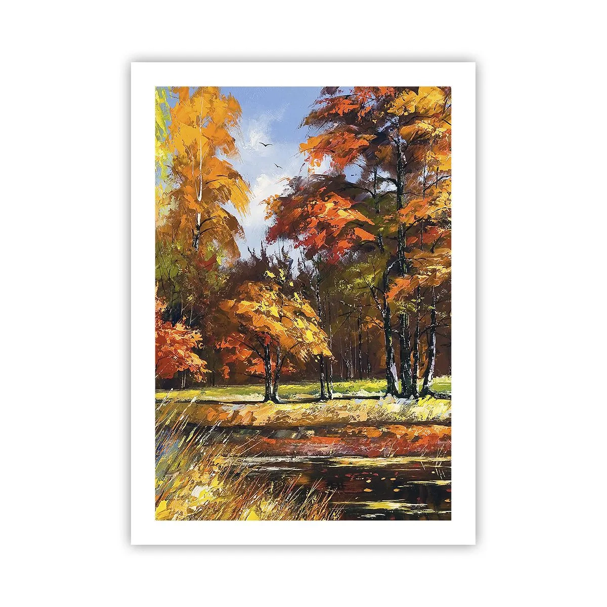 Poster - Herbstlandschaft mit bunten Bäumen - 50x70cm - Landschaft in Gold und Bronze - Moderne Wanddekoration für Wohnzimmer und Schlafzimmer ARTTOR