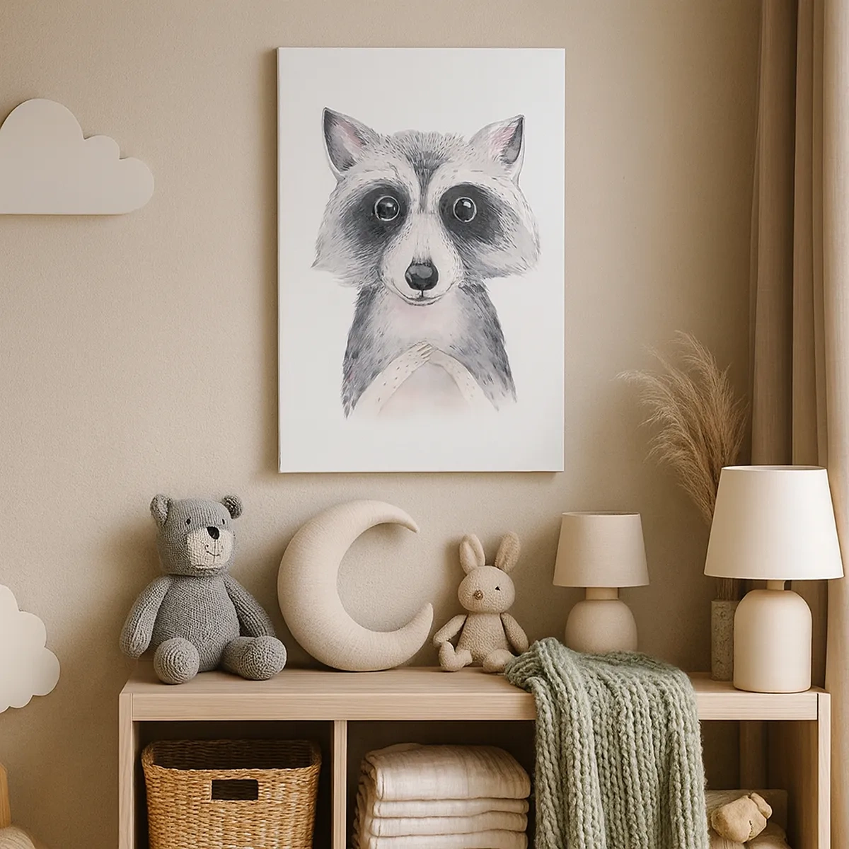 Bild auf Leinwand - Leinwandbild - Adorable Portrait eines Waschbären auf weißem Hintergrund - 50x70cm - Ein Moment zum Bewegen - Moderne Wanddekoration für Wohnzimmer und Schlafzimmer ARTTOR