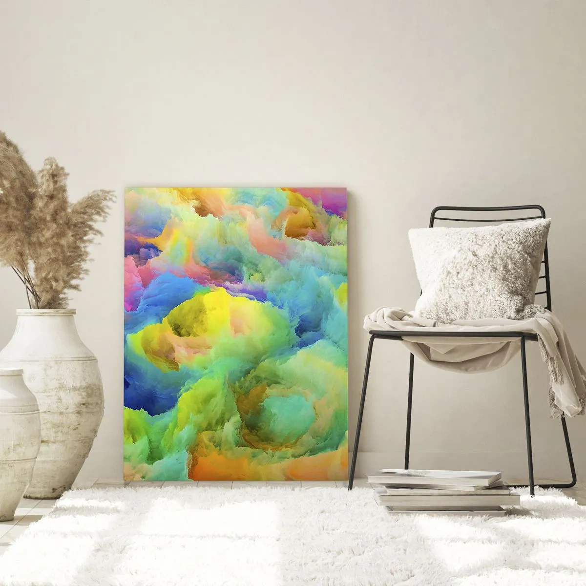 Glasbild - Bild auf glas - Abstrakte Komposition in Regenbogenfarben - 80x120cm - Regenbogen unten - Moderne Wanddekoration für Wohnzimmer und Schlafzimmer ARTTOR