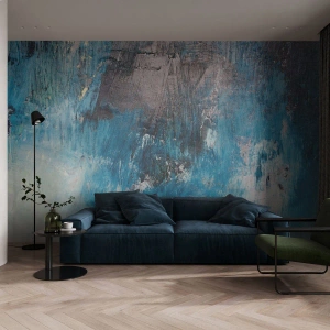 Fototapete Premium Sand - Abstrakte Komposition in Blau- und Schwarztönen - 100x70cm - Rhapsodie in Blau - Moderne Wanddekoration für Wohnzimmer und Schlafzimmer ARTTOR