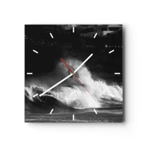 Wanduhr - Glasuhr - Ein Surfer, der eine Welle reitet, in Monochrom - 30x30cm - Herausforderung angenommen! - Moderne Wanddekoration für Wohnzimmer und Schlafzimmer ARTTOR
