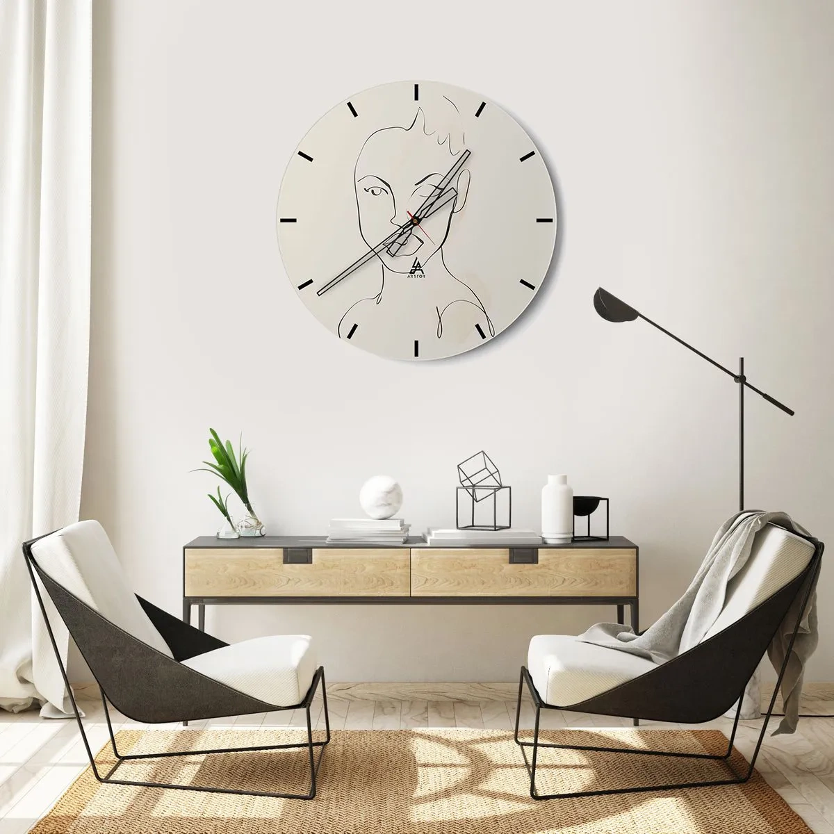 Wanduhr - Glasuhr - Ein minimalistisches Porträt eines Frauengesichts - 30x30cm - Umriss der Sinnlichkeit - Moderne Wanddekoration für Wohnzimmer, Küche und Schlafzimmer ARTTOR
