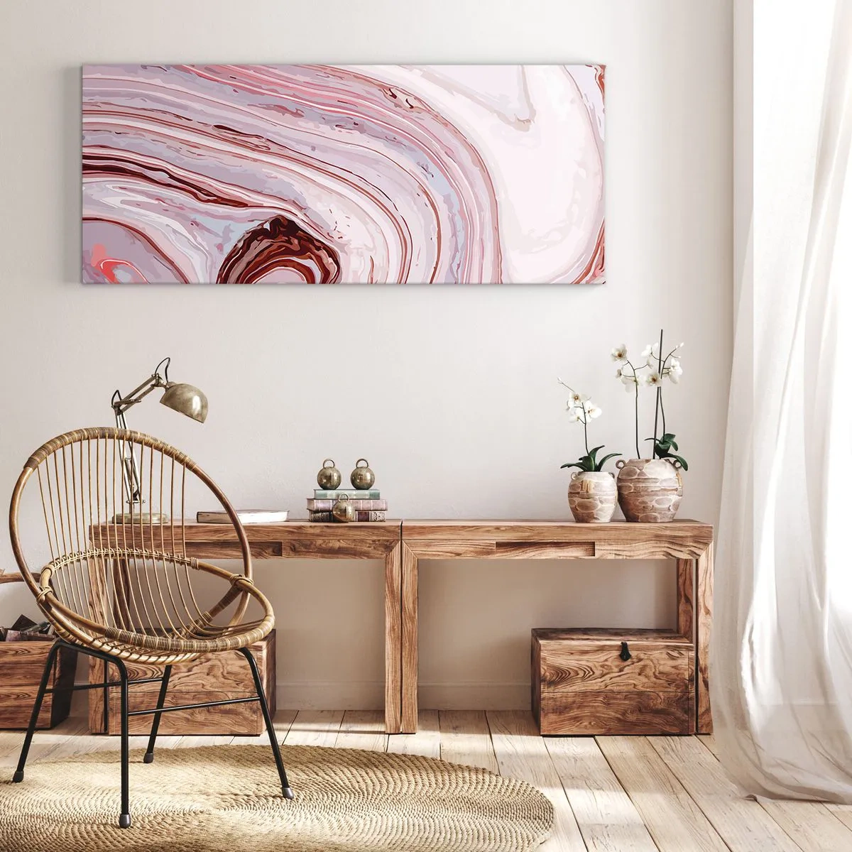 Bild auf Leinwand - Leinwandbild - Abstraktes Muster in Rosa und Weiß - 120x50cm - Geradeaus, dann rechts runter - Moderne Wanddekoration für Wohnzimmer und Schlafzimmer ARTTOR