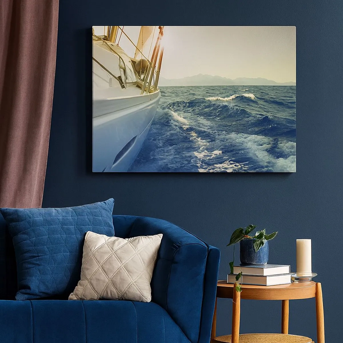 Bild auf Leinwand - Leinwandbild - Eine Yacht auf offener See mit Blick auf die Wellen - 70x50cm - Auf ins Abenteuer - Moderne Wanddekoration für Wohnzimmer und Schlafzimmer ARTTOR