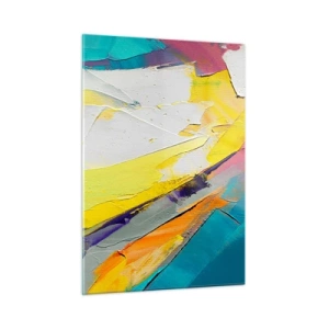 Glasbild - Bild auf glas - Abstrakte Pinselstriche in Gelb, Blau und Weiß - 50x70cm - Die Anatomie des Lichts - Moderne Wanddekoration für Wohnzimmer und Schlafzimmer ARTTOR