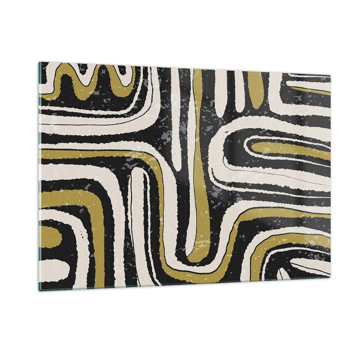 Glasbild - Bild auf glas - Abstrakte Muster in Schwarz, Weiß und Gold - 120x80cm - Komposition: Straßen und Gassen - Moderne Wanddekoration für Wohnzimmer und Schlafzimmer ARTTOR